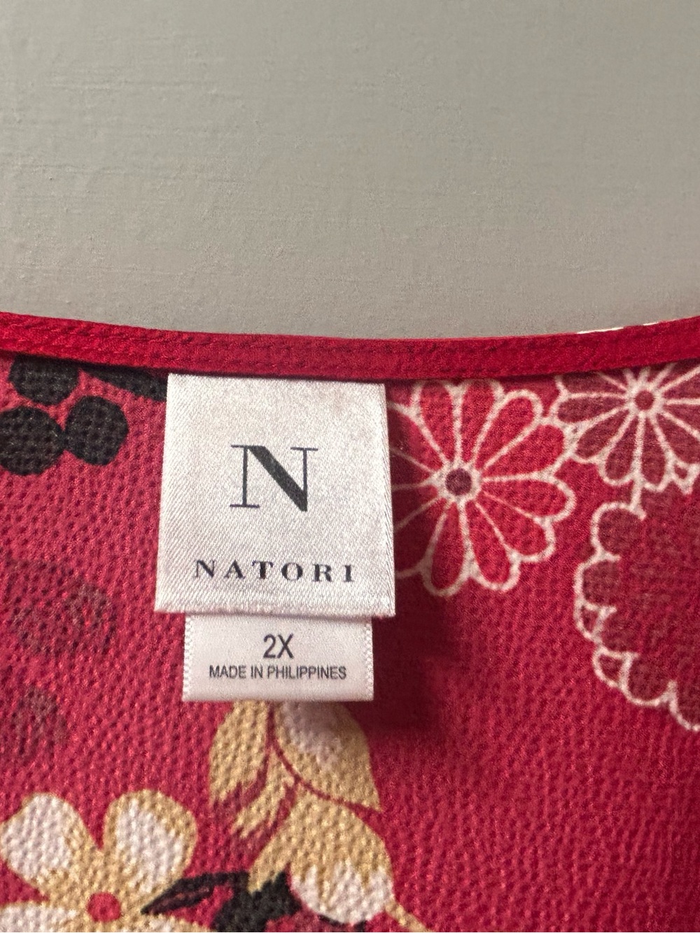 Natori Floral Half Zip Caftan Red 2X - Picture 7 of 15